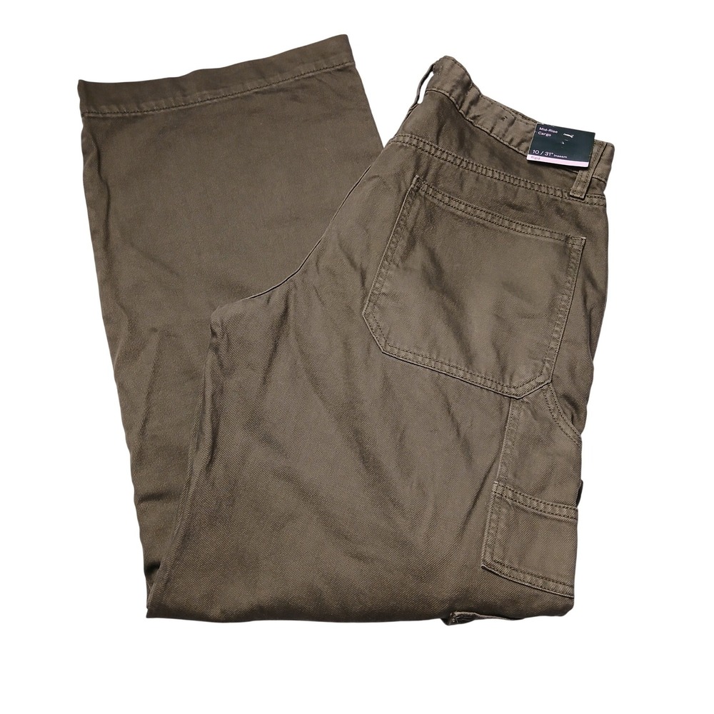 Wild Fable Olive Green Mid Rise Baggy Cargo Pants Rigid Cotton Blend Size 10 31L